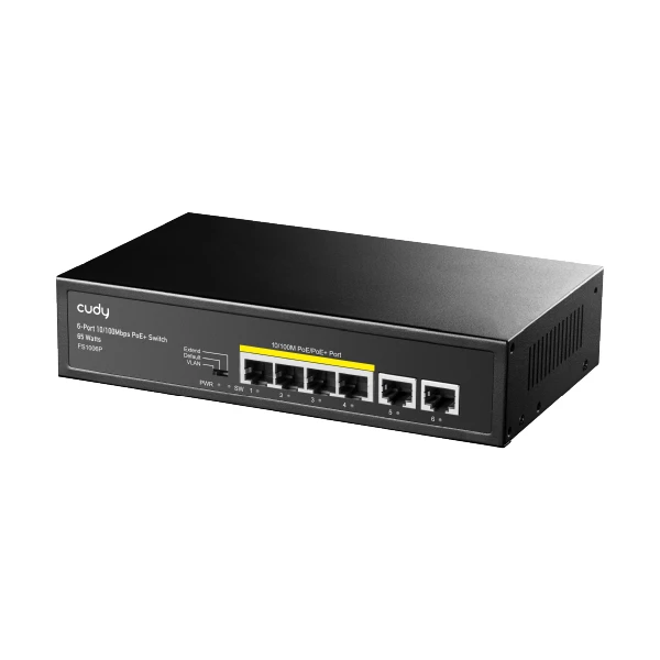 FS1006P 4-პორტიანი PoE+ სვიჩი 10/100M, 60W, +2 Uplink
