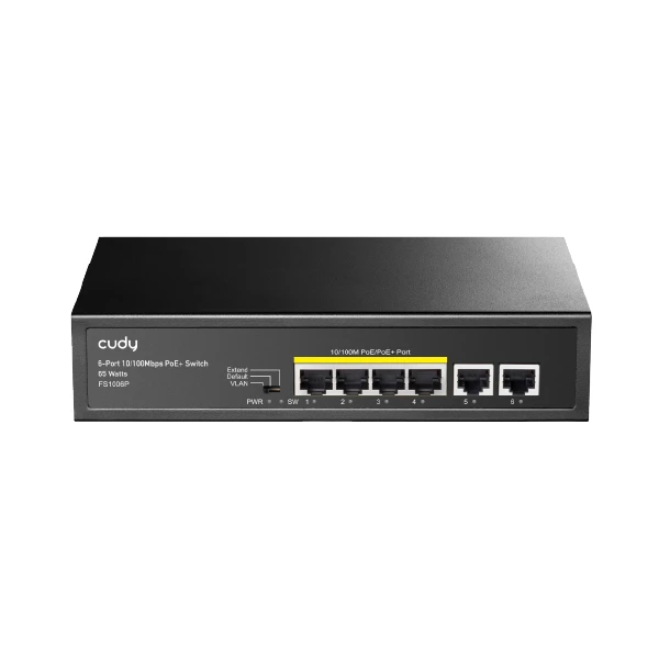 FS1006P 4-პორტიანი PoE+ სვიჩი 10/100M, 60W, +2 Uplink