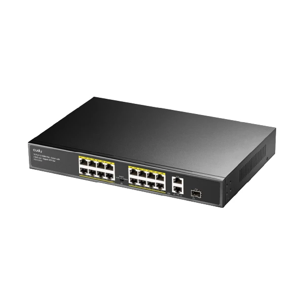 FS1018PS1 16-პორტიანი PoE+ სვიჩი 10/100M, 2 გიგაბიტიანი Uplink და 1 SFP პორტით 200W