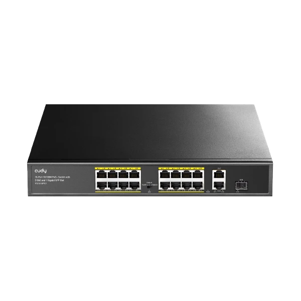FS1018PS1 16-პორტიანი PoE+ სვიჩი 10/100M, 2 გიგაბიტიანი Uplink და 1 SFP პორტით 200W
