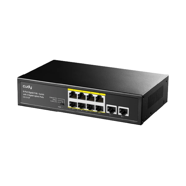 GS1010P 8-პორტიანი გიგაბიტიანი PoE+ სვიჩი 2 გიგაბიტიანი Uplink პორტით 120W