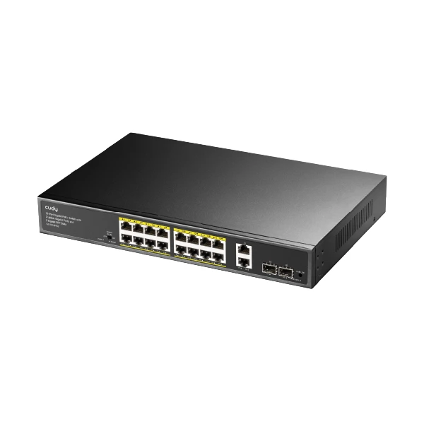 GS1018PS2 16-პორტიანი გიგაბიტიანი PoE+ სვიჩი 2 Uplink პორტით და 2 გიგაბიტიანი SFP სლოტით 200W