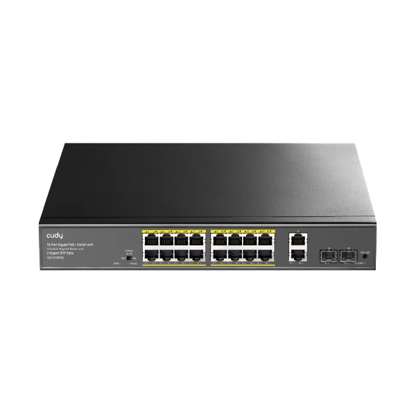GS1018PS2 16-პორტიანი გიგაბიტიანი PoE+ სვიჩი 2 Uplink პორტით და 2 გიგაბიტიანი SFP სლოტით 200W